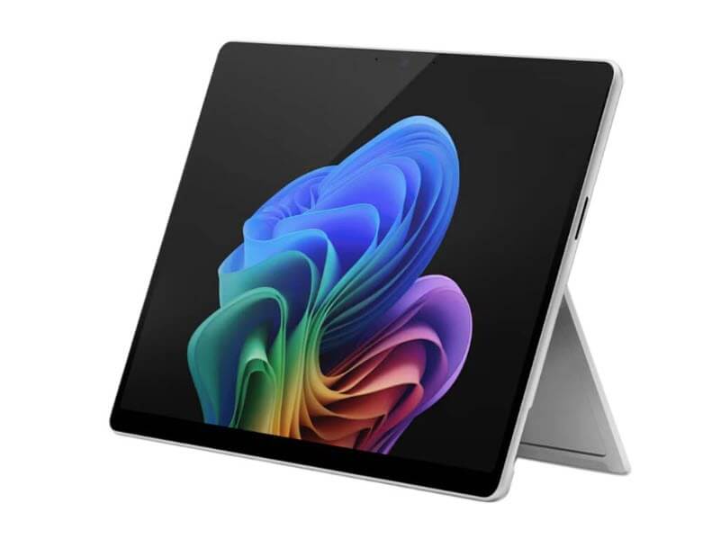 Front view of the Microsoft Surface Pro 11th Edition kiosk tablet showing the 13-inch OLED display with sharp, high-contrast visuals.