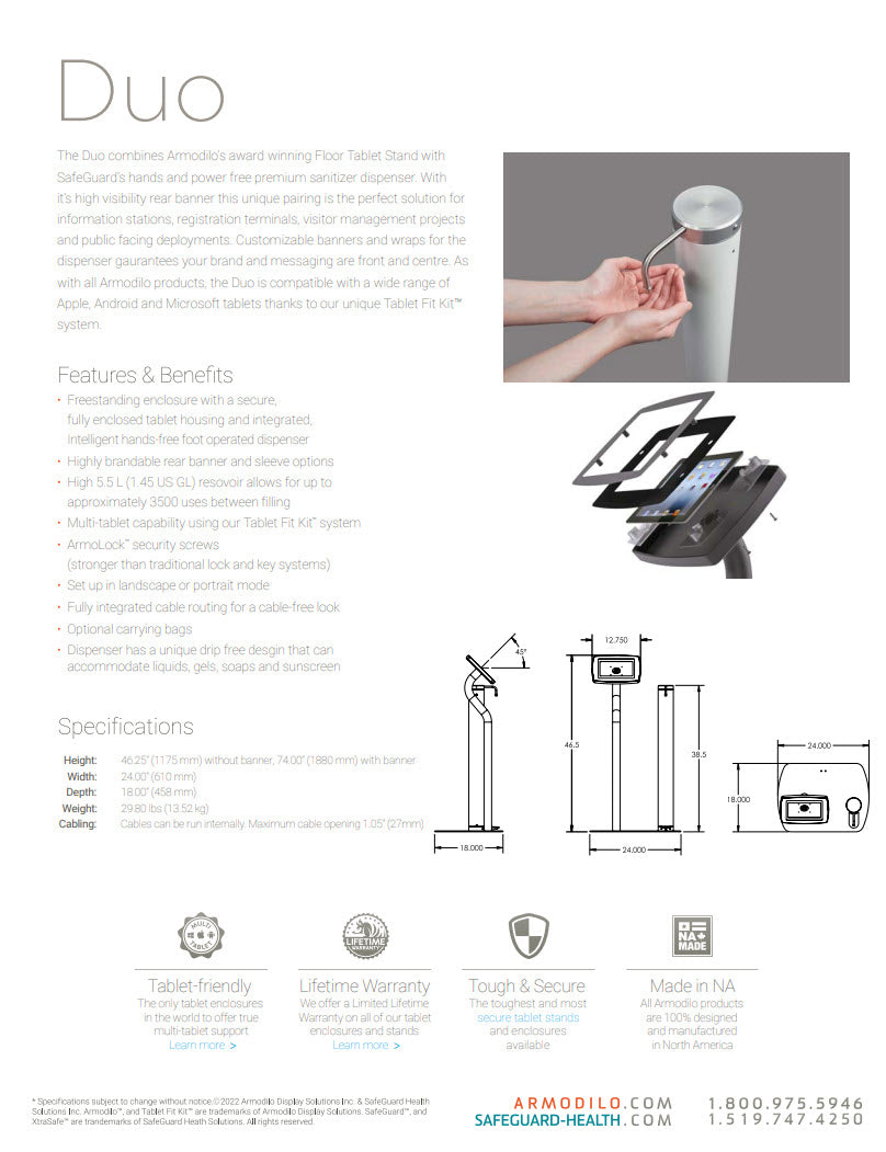 Instructions on how the XtraSafe Duo iPad Kiosk functions