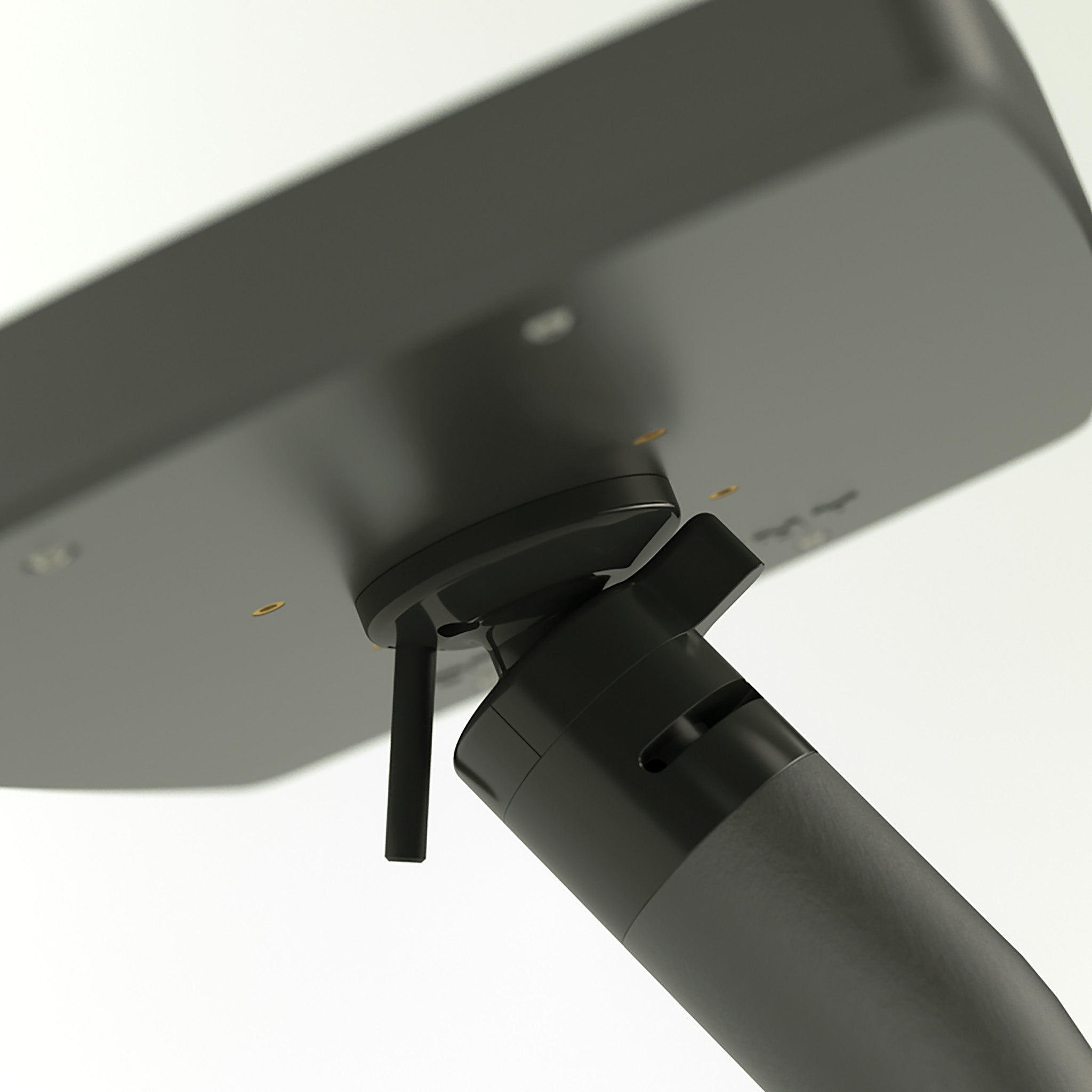 Close up on hardware showcasing a  25° of tilt movement on a iPad/ Tablet kiosk.