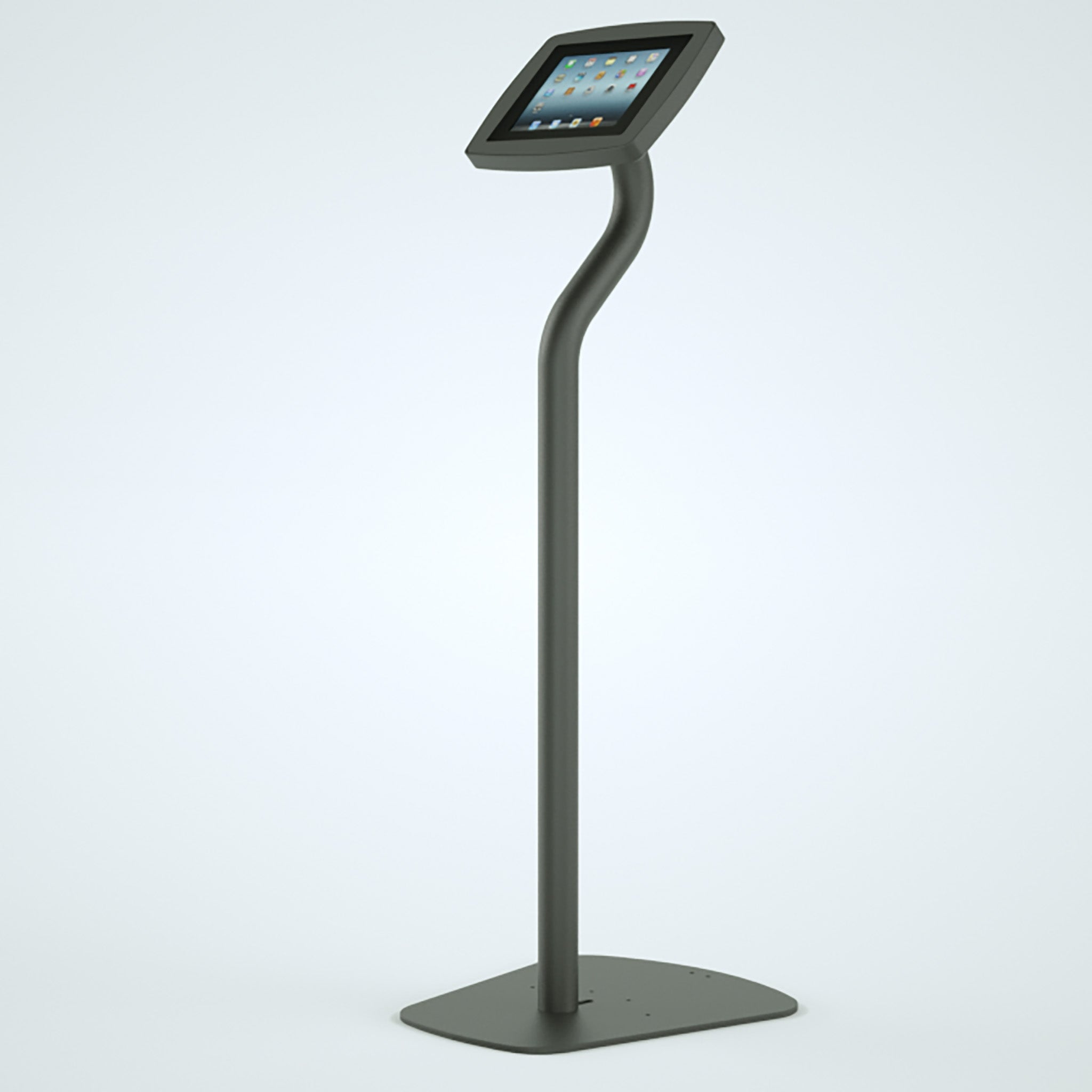 The Floor freestanding iPad and Tablet kiosk in grey with a screen tablet display.